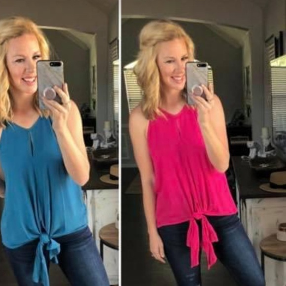 🔥2 FOR $10🔥 Hot Pink Tank with tie front - Picture 1 of 4